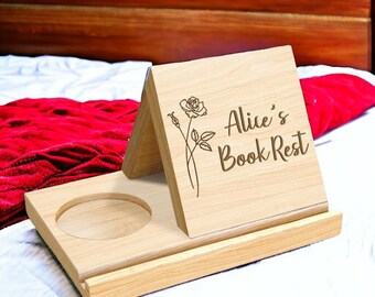 Wooden Book Stand-personalised Book Stand-Book Tray Drink tray-bed side tray- custom reading stand drink holder nightstand-book lover