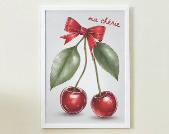 Ma Cherie Digital Print, with Red Cherry and Bow