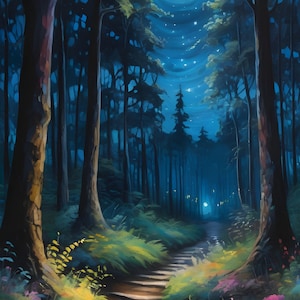 Sfondo della foresta magica di notte 4K