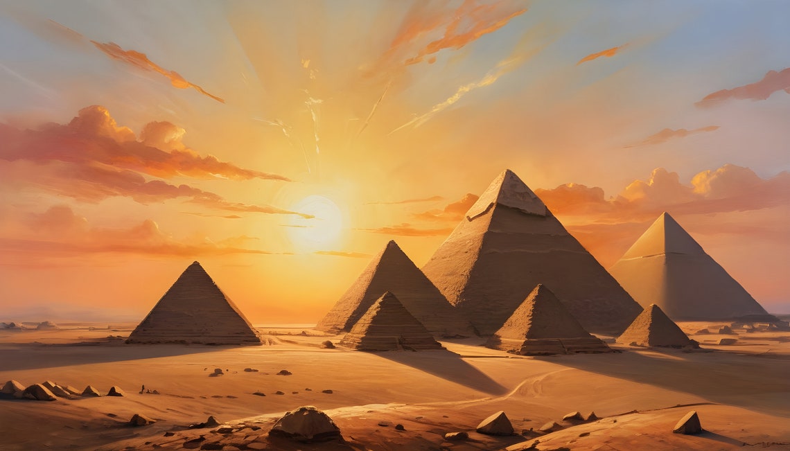Pyramids at Sunset Oil Paint 4k Wallpaper - Etsy