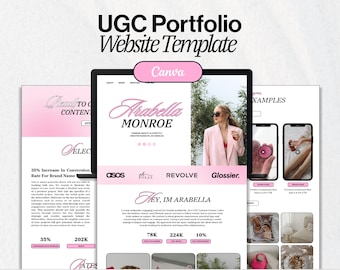 UGC Portfolio Canva Website Template | For Social Media Influencers & Content Creators | Pink Barbie Aesthetic, Minimal, Modern | Arabella
