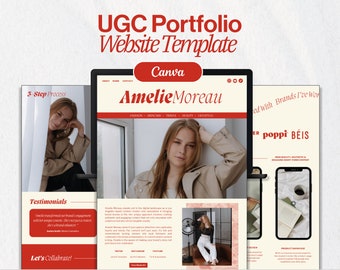 UGC Portfolio Canva Website Template | For Social Media Influencers & Content Creators | Red, Cream Aesthetic, Modern, Minimal | Amelie