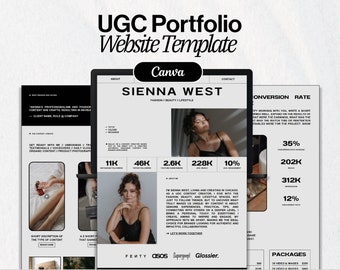 UGC Portfolio Canva Website Template | For Social Media Influencers & Content Creators | Black, White Aesthetic, Minimal , Modern | Sienna