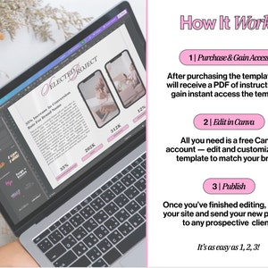 May include: A laptop computer displaying a website template with the text "ELECTED PROJECT" and "30% Increase in Conversion Rate For Brand Name". The website template is designed to help businesses increase their conversion rates. The laptop is sitting on a light brown surface.