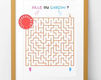 Carte d'annonce FILLE ou GARÇON, Labyrinthe à imprimer. Téléchargement immédiat