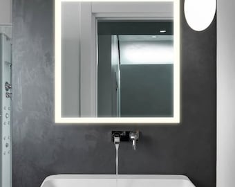 Square LED Bathroom Mirror: Front Lit, Frameless Vanity Mirror