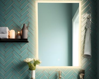 LED Bathroom Mirror: Frameless Square Vanity Mirror with Front Light