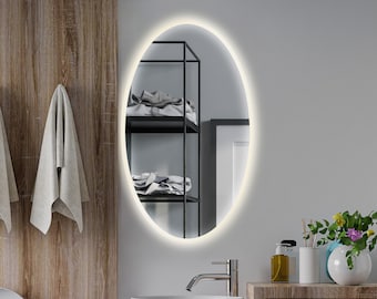 Oval LED Bathroom Mirror: Frontlit Illuminated Washbasin Mirror