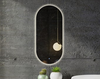 Pill Oval LED Mirror with rear lighting | Touch switch | Hallway mirror | Bathroom LED mirror | Wash basin mirror |  Frameless mirror