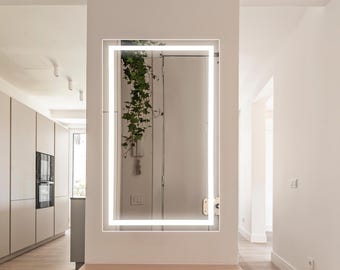 Rectangular Frontlit LED Bathroom Mirror: Touch Switch, Dimmable