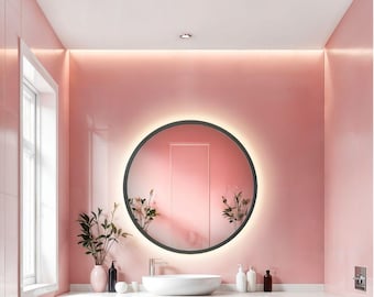 Round Black Framed LED Bathroom Mirror: Backlit Vanity Mirror, Anti-Fog