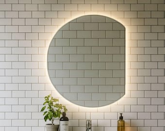 Senicircle mirror with LED lighs | Round cut LED mirror | Bathroom LED mirror | Aesthetic irregular mirror | Backlit mirror | 3/4 Circle