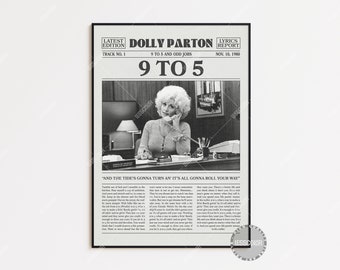 Dolly Parton Retro Newspaper Print, 9 to 5 Poster, 9 to 5 Lyrics Print, Dolly Parton Poster, 9 to 5 and Odd Jobs Poster, LC3