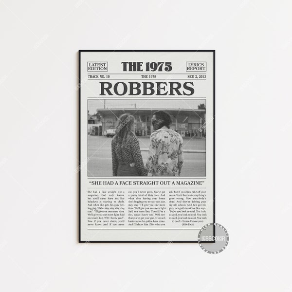 Das 1975 Retro Zeitungsdruck, Räuber Poster, Robbers Texte, Das 1975 Poster, Die 1975, , LC3, V2 LESS538