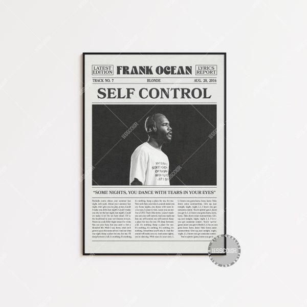 Frank Ocean Retro Newspaper Print, Self Control Poster, Self Control Lyrics Print, Frank Ocean Poster, Blonde Poster, , LC3 LESS189