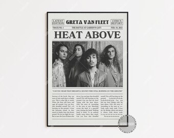 Greta Van Fleet Retro Newspaper Print, Heat Above Poster, Heat Above Lyrics Print, Greta Van Fleet Poster, The Battle at Gardens Gate LC3 V2