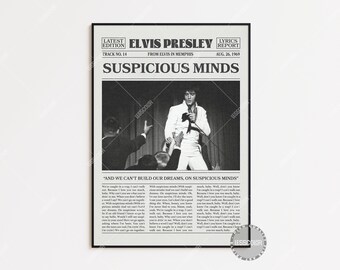 Elvis Presley Retro Newspaper Print, Suspicious Minds Poster, Suspicious Minds Print, Elvis Presley Poster, Elvis' Golden Records Poster LC3