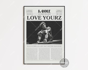 J. Cole Retro Newspaper Print, Love Yourz Poster, Lyric Print, J. Cole Poster, 2014 forest hills drive Poster,  LC3 LESS239