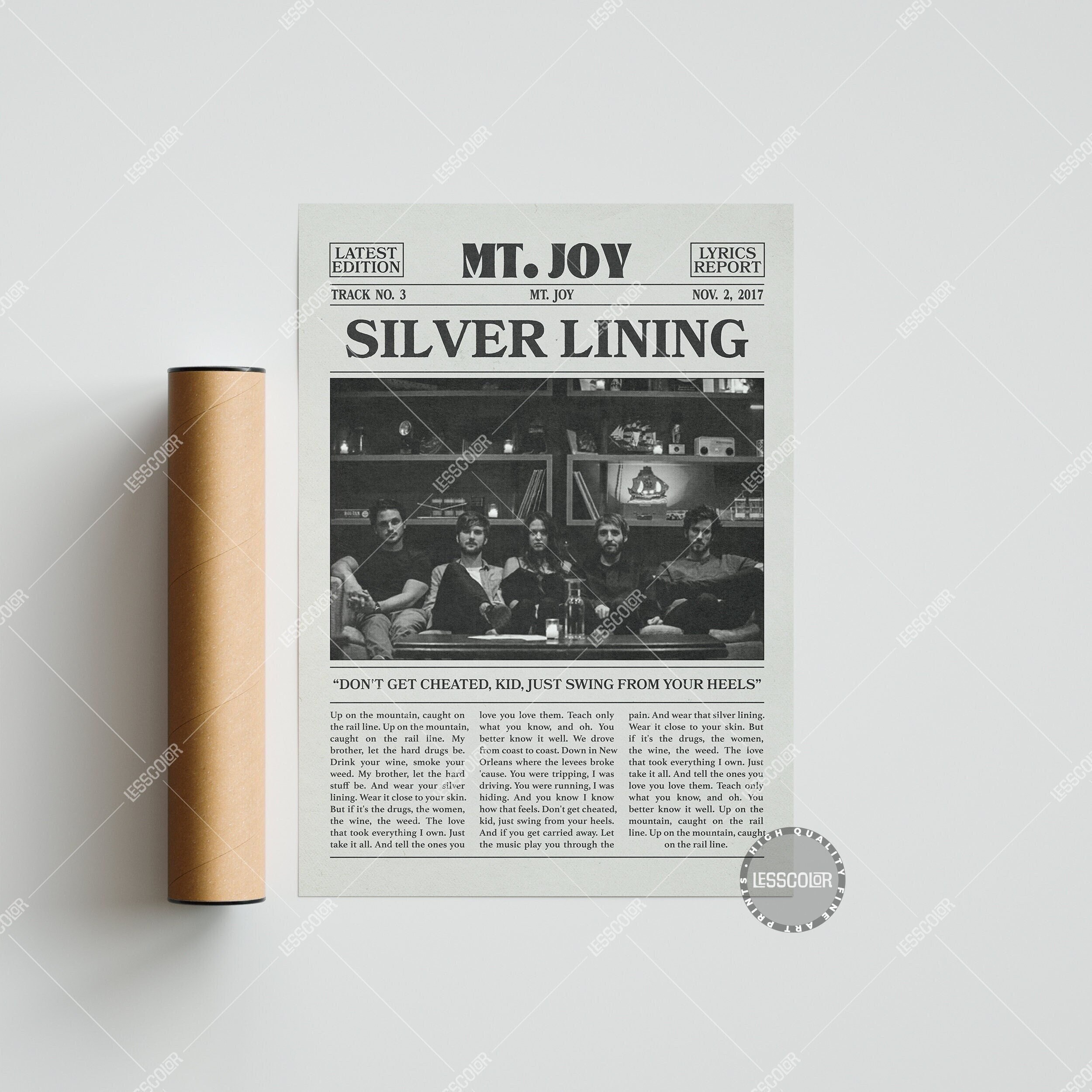 Mt. Joy Retro Newspaper Print, Silver Lining Poster, Silver Lining