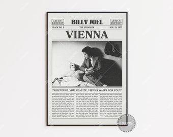 Billy Joel Retro Newspaper Print, Vienna Poster, Vienna Lyrics Print, Billy Joel Poster, The Stranger Poster, LC3