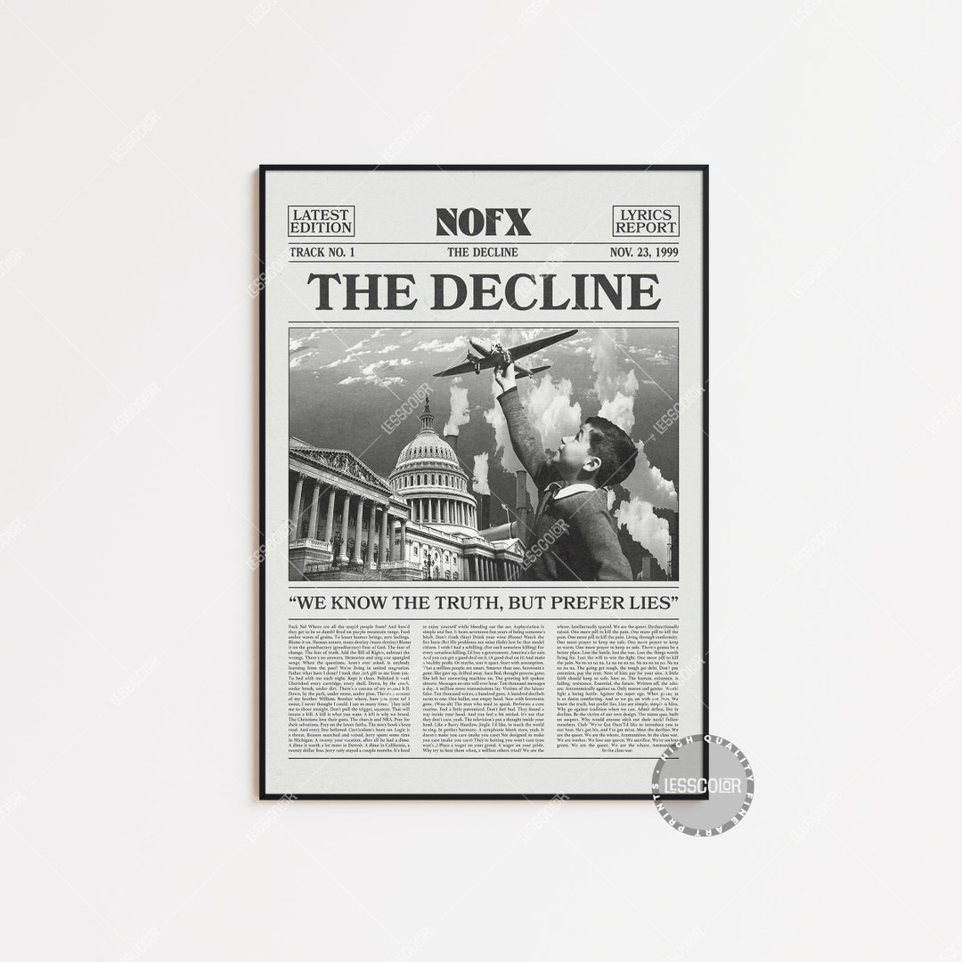 NOFX Retro Newspaper Print, the Decline Poster, the Decline Lyric Print ...