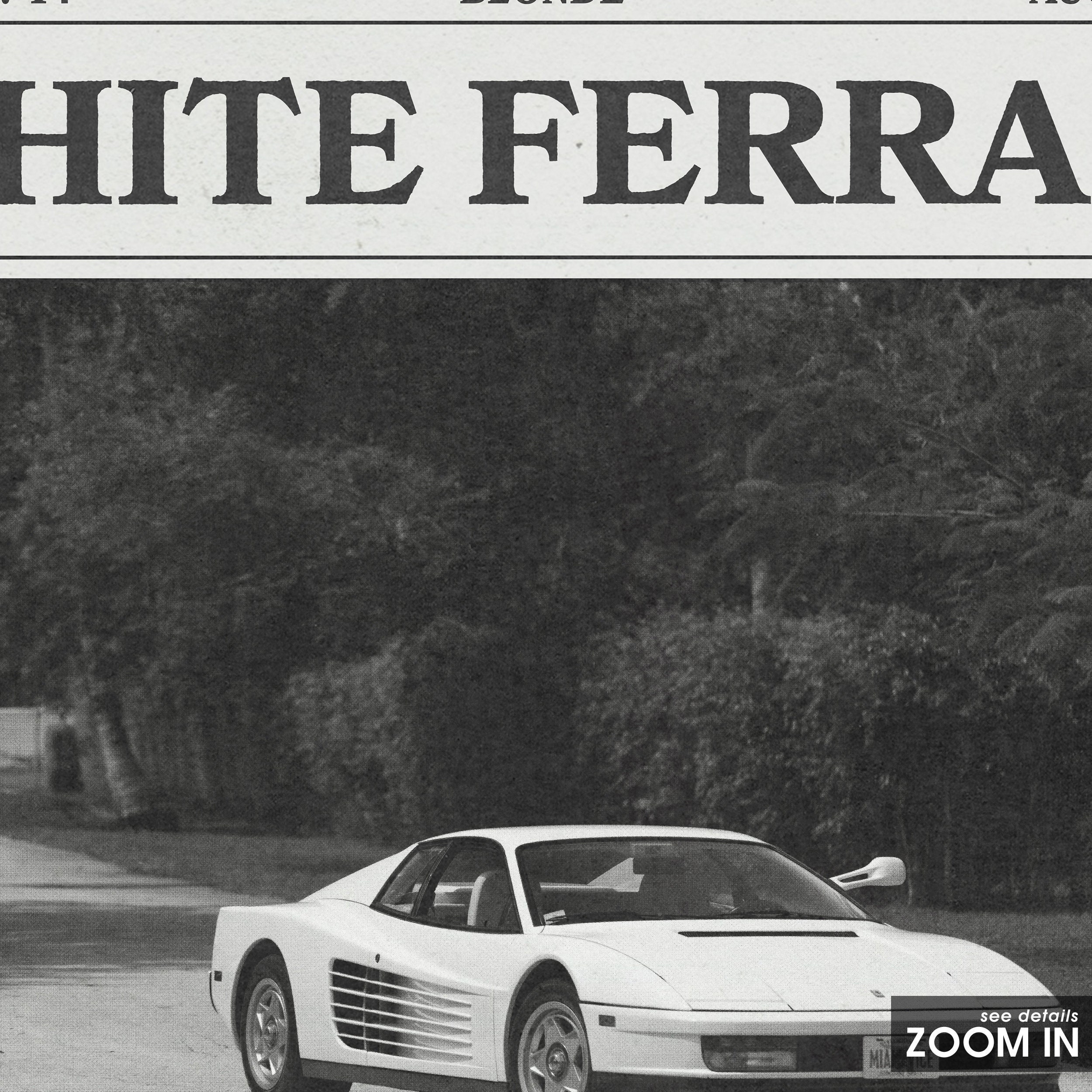 Frank Ocean Retro Newspaper Print, White Ferrari Poster, White Ferrari