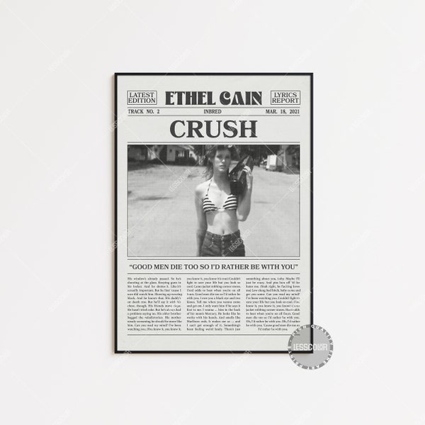 Ethel Cain Retro Newspaper Print, Crush Poster, Crush Lyrics Print, Preacher’s Daughter, Ethel Cain Poster, Inbred Poster, , LC3 LESS170