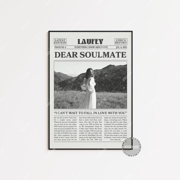 Laufey Retro Newspaper Print, Dear Soulmate Poster, Dear Soulmate Lyrics Print, Everything I Know About Love, Laufey Poster, , LC3 LESS304