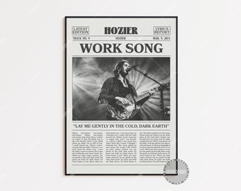 Hozier Retro Newspaper Print, Work Song Poster, Work Song Lyrics Print, Hozier Poster, Poster, LC3