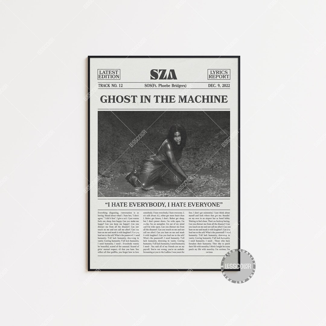 SZA Retro Newspaper Print, Ghost in the Machine Poster, SOS Lyrics ...