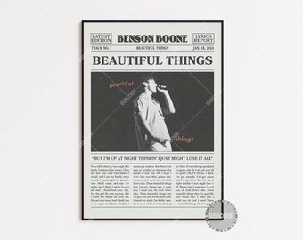 Benson Boone Retro Newspaper Print, Beautiful Things Poster, Beautiful Things Lyric Print, Benson Boone Poster, Poster,  LC3