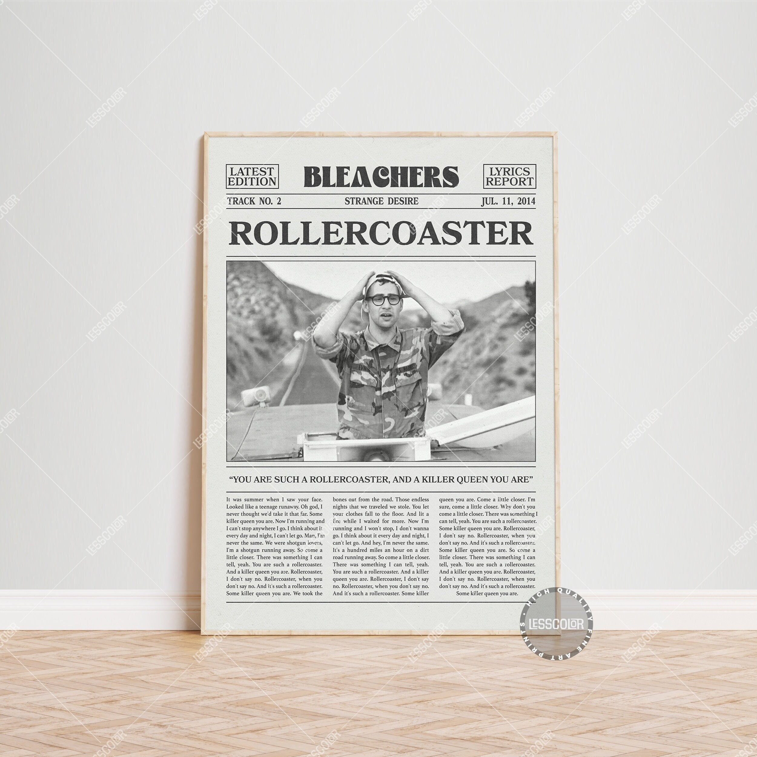 Bleachers Newspaper Print, Rollercoaster Poster, Rollercoaster Lyrics
