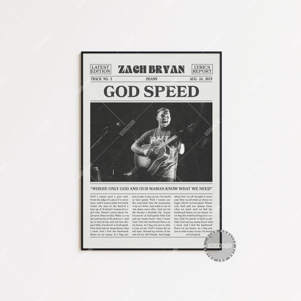 Zach Bryan Retro Newspaper Print, God Speed Poster, God Speed Lyrics Print, Zach Bryan Poster, Deann, American Heartbreak LC3 V2