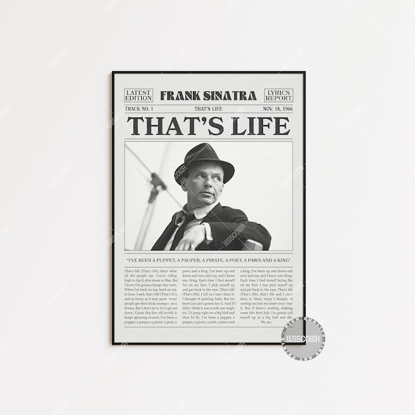 Frank Sinatra Retro Newspaper Print, That's Life Poster, That's Life Lyric Print, Frank Sinatra Poster, My Way Poster, LC3