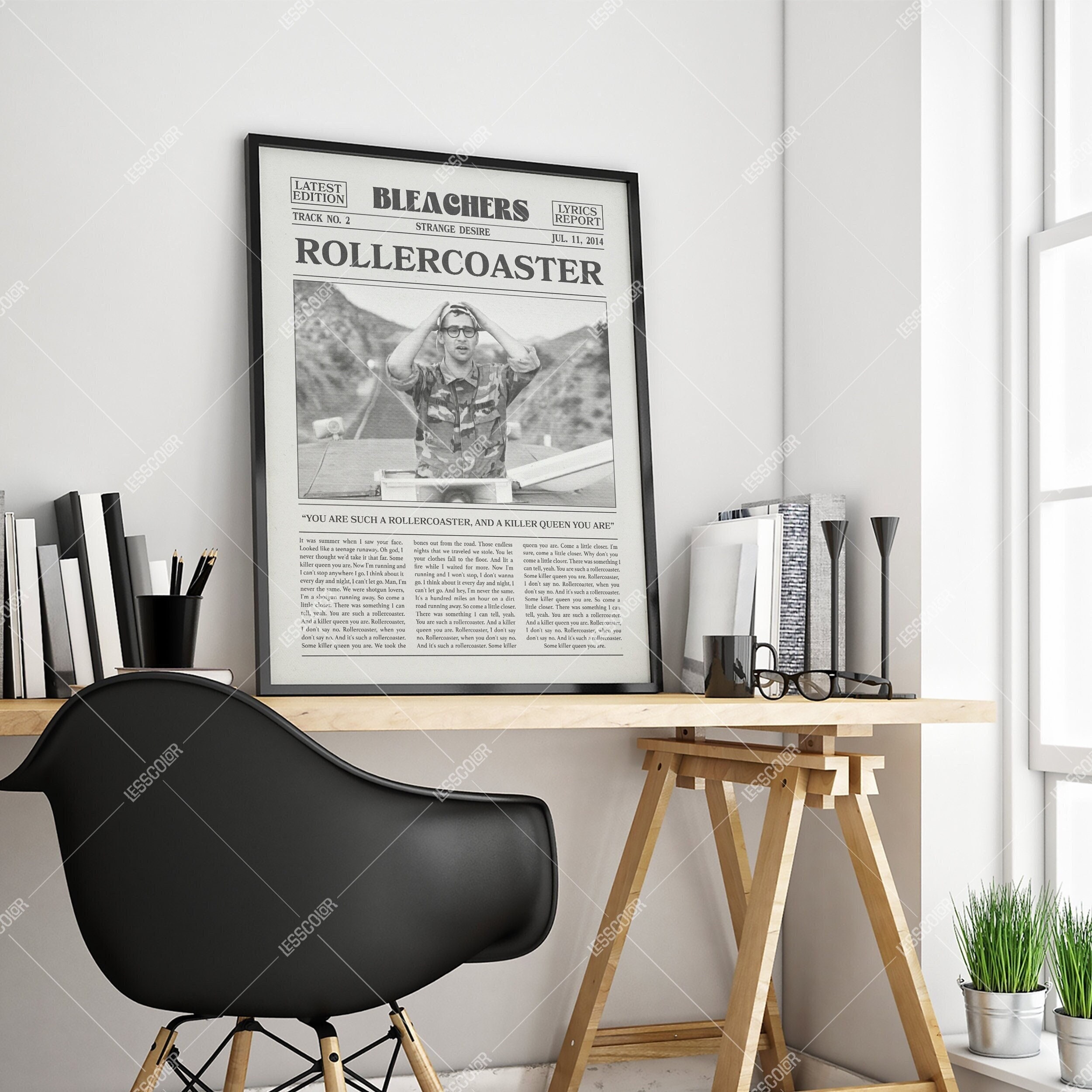 Bleachers Newspaper Print, Rollercoaster Poster, Rollercoaster Lyrics