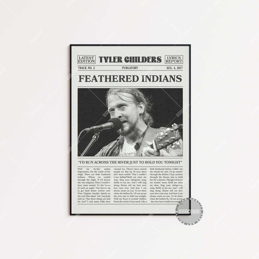 Tyler Childers Retro Newspaper Print, Feathered Indians Poster