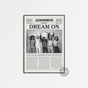 Aerosmith Retro Newspaper Print, Dream On Poster, Dream On Lyrics Print, Aerosmith Poster,  LC3