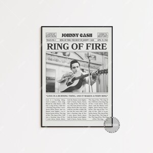 Johnny Cash Retro Newspaper Print, Ring of Fire Poster, Ring of Fire Lyrics Print, Johnny Cash Poster, Hall of Fame Series Poster, LC3