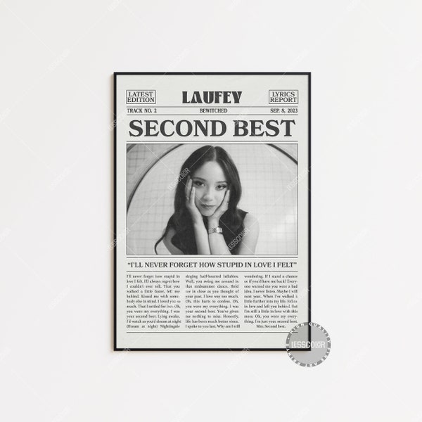 Laufey Retro Newspaper Print, Second Best Poster, Second Best Lyrics Print, Bewitched Poster, Laufey Poster, LC3
