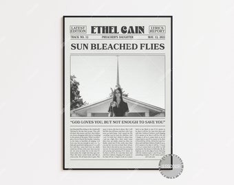 Ethel Cain Retro Newspaper Print, Sun Bleached Flies Poster, Lyrics Print, Preacher’s Daughter, Ethel Cain Poster, , LC3 LESS172