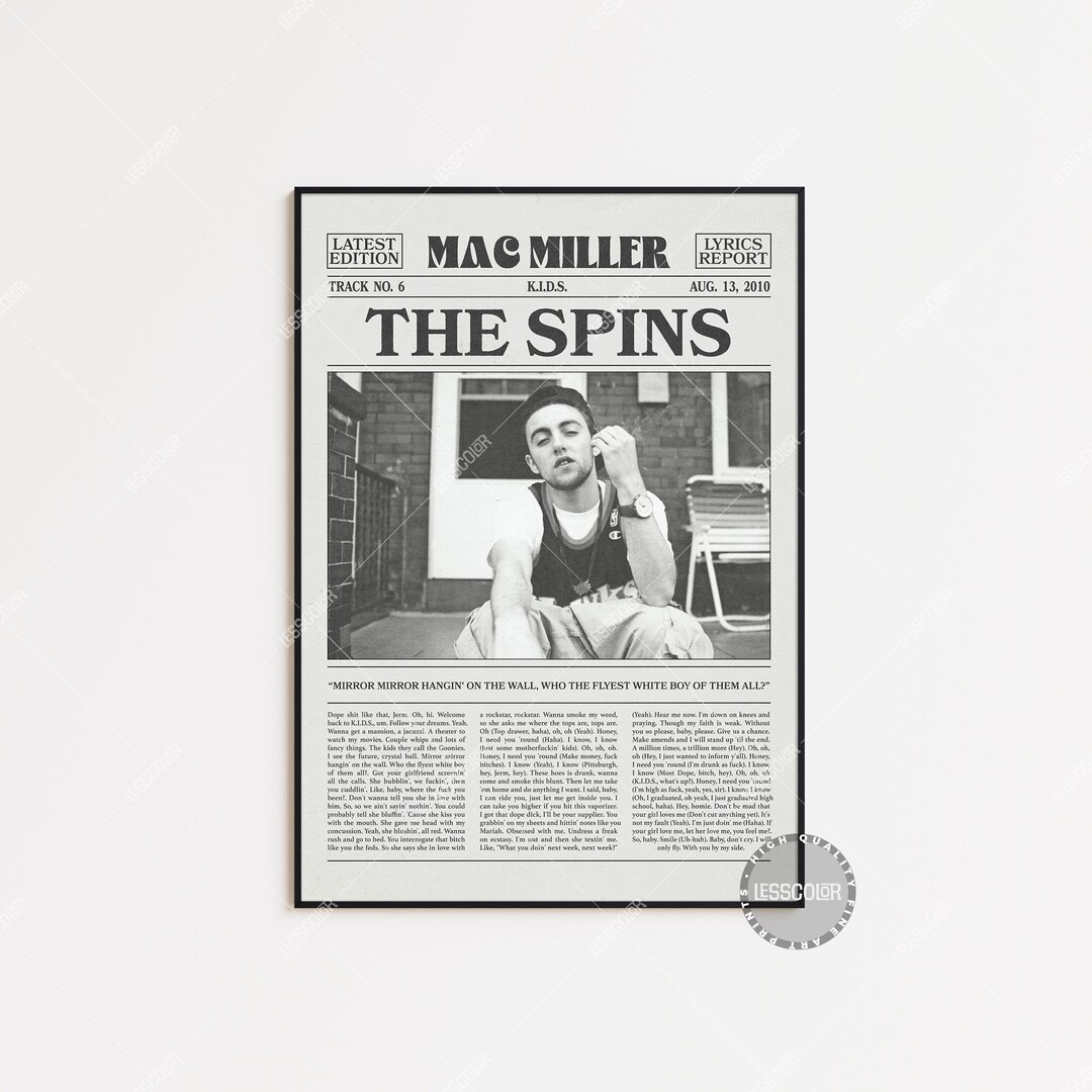 Mac Miller Retro Newspaper Print, the Spins Poster, the Spins Lyrics