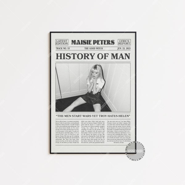 Maisie Peters Retro Newspaper Print, History of Man Poster, History of Man Lyrics Print, The Good Witch Poster, Maisie Peters Poster, LC3