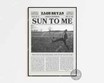 Zach Bryan Retro Newspaper Print, Sun to me Poster, Sun to me Lyrics Print, Zach Bryan Poster, American Heartbreak Poster, LC3 V4 LESS642