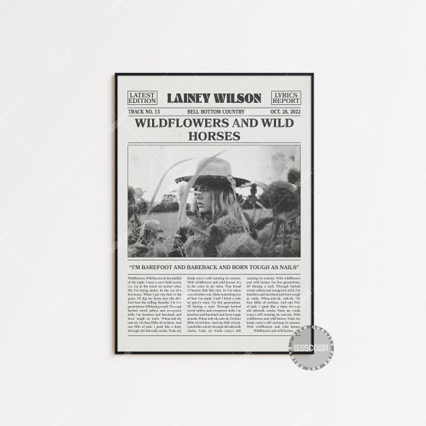 Lainey Wilson Retro Newspaper Print, Wildflowers Wild Horses Poster, Lyrics Print, Lainey Wilson Poster, Bell Bottom Country Poster, LC3