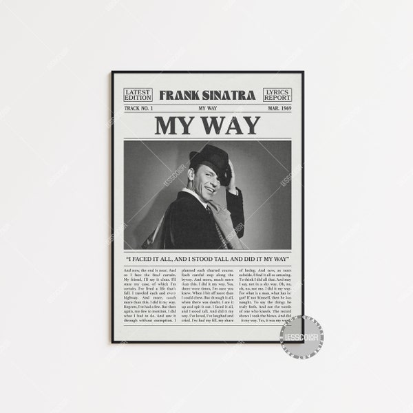 Frank Sinatra Retro Newspaper Print, My Way Poster, My Way Print, Frank Sinatra Poster, My Way Poster, LC3