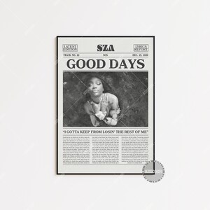 SZA Poster | Good Days Poster, CTRL Poster, SZA Tracklist Album Cover Poster, Album Cover Poster, Sza, Retro Newspaper Poster, LC3