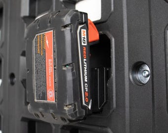 Milwaukee M18 Battery Mounts for Packout Wall | Set of 4 | Vertical Battery Holders | Heavy-Duty Storage