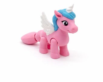 3D Printed Articulated Unicorn – Pink & Blue Fidget Desk Toy