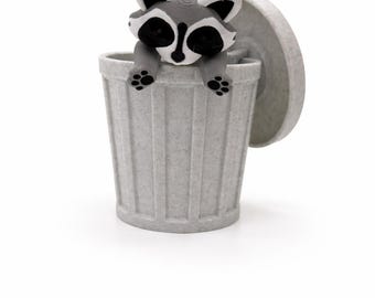 Articulated Raccoon with Trash Can – 3D Printed Flexi – Fidget Toy – Handmade Desk Toy