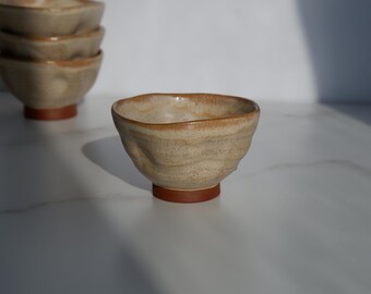 Small ceramic tea bowl with matte beige glaze, Sand glaze pottery tea bowl natural organic shape, Rustic tea ceremony bowl, Tea lover gift